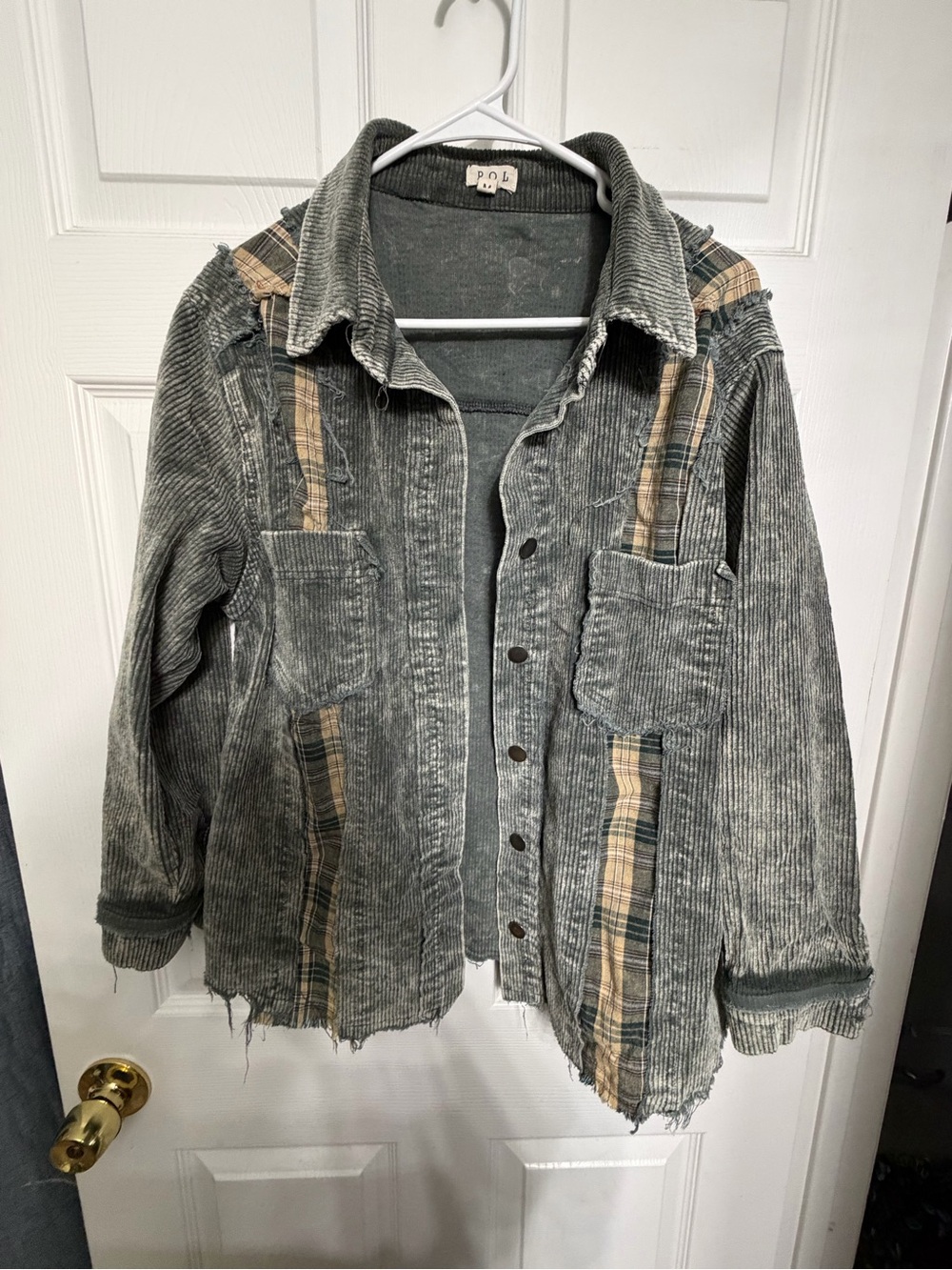 POL Gray/green Corduroy Shirt Jacket